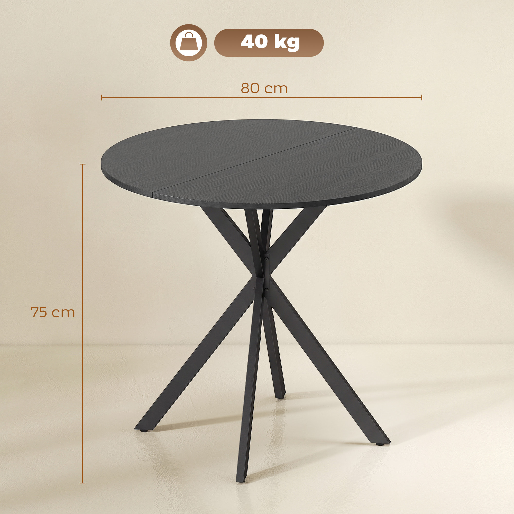 Table ronde style industriel bois métal 2 pers. dia. 80 cm noir