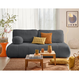 Bowie - canapé 3 places convertible coffre + coussin rond inclus en tissu texturé - Gris foncé