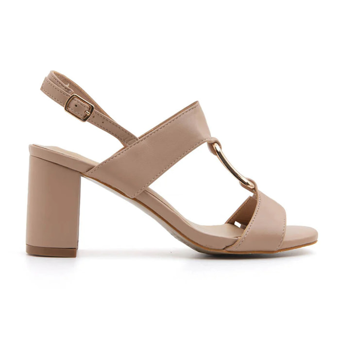 Sandalo gold buckle con tacco quadrato - NUDE