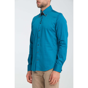 Camicia Uomo 2 Bottoni Button Down 7bottoni Doppio Coll Satin Unito Verde Ottanio