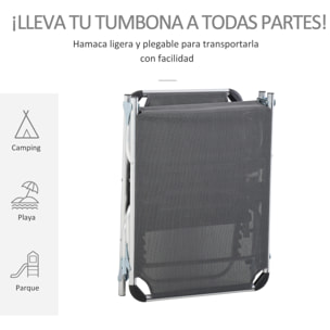 Tumbona Plegable Reclinable de Aluminio con Reposacabezas Extraíble y Respaldo Transpirable Ajustable en 4 Posiciones para Jardín Terraza Camping Exterior 165x60x76 cm Gris