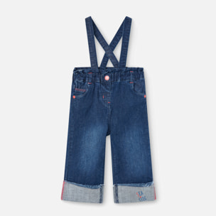 Pantalón elástico niña liso, azul, cierre de corchete