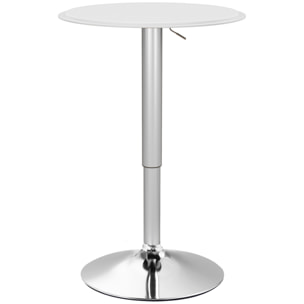 Table de bar table bistro chic style contemporain table ronde hauteur réglable 67-93 cm Ø 63 cm plateau pivotant 360° métal chromé PVC blanc
