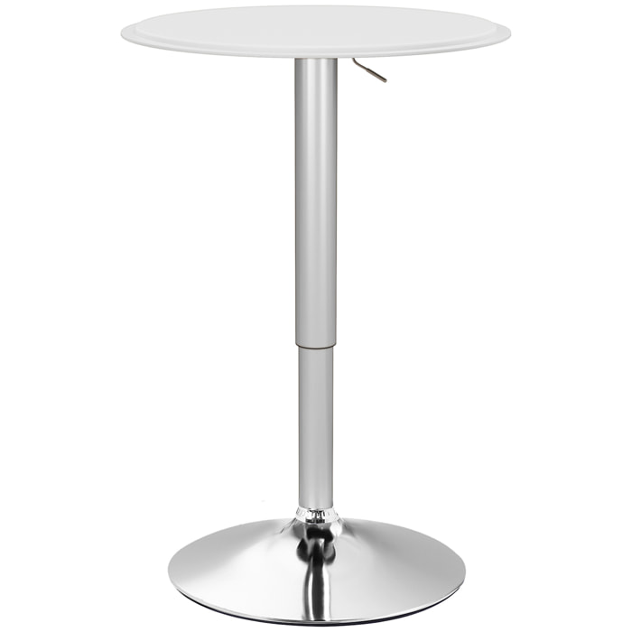 Table de bar table bistro chic style contemporain table ronde hauteur réglable 67-93 cm Ø 63 cm plateau pivotant 360° métal chromé PVC blanc