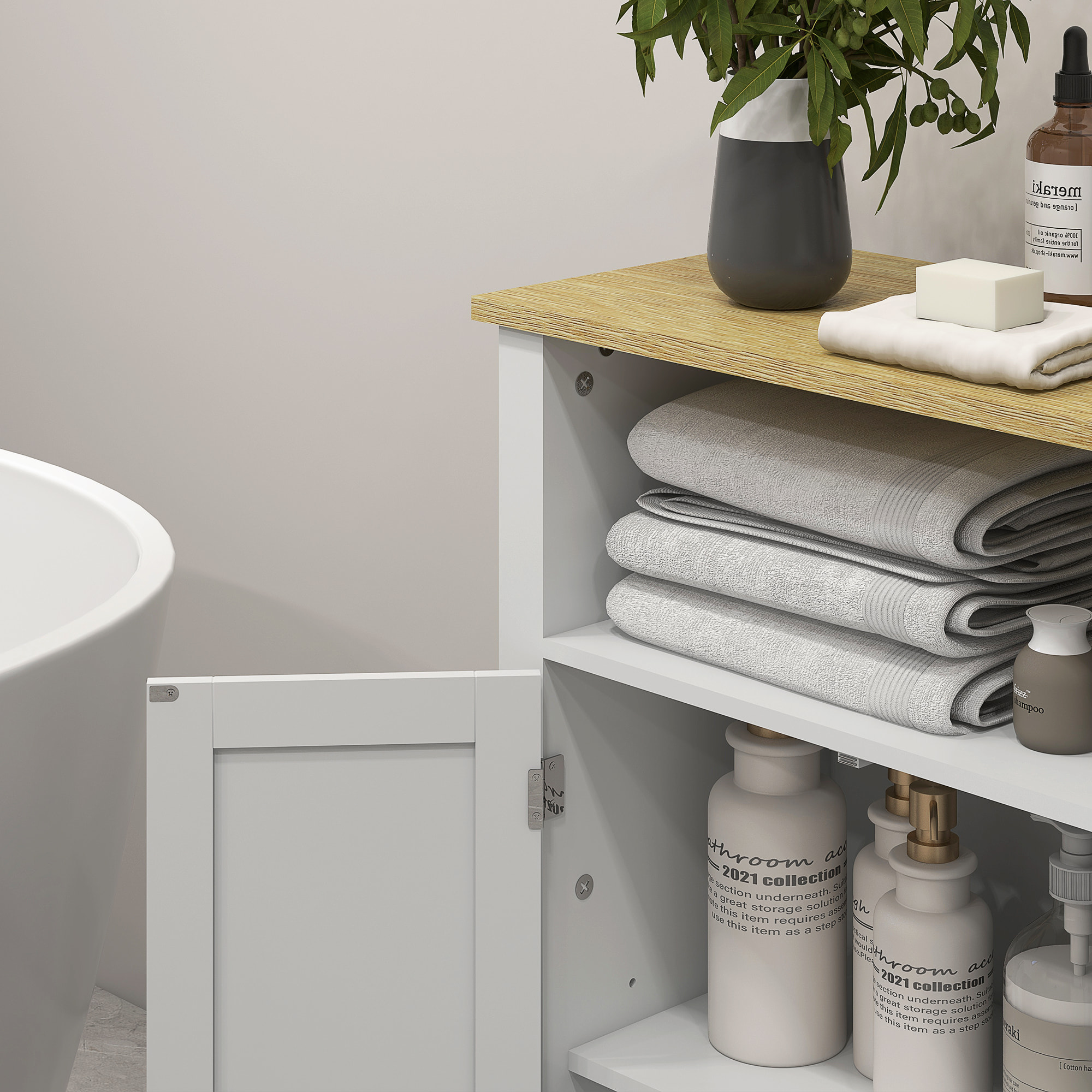 Mueble de Baño Armario de Baño con 2 Puertas Compartimento Abierto y Estantes Ajustables Mueble Auxiliar de Baño Moderno 60x30x80,5 cm Blanco