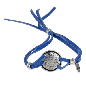 Pulsera piel azul y plata chapada ajustable"Face"