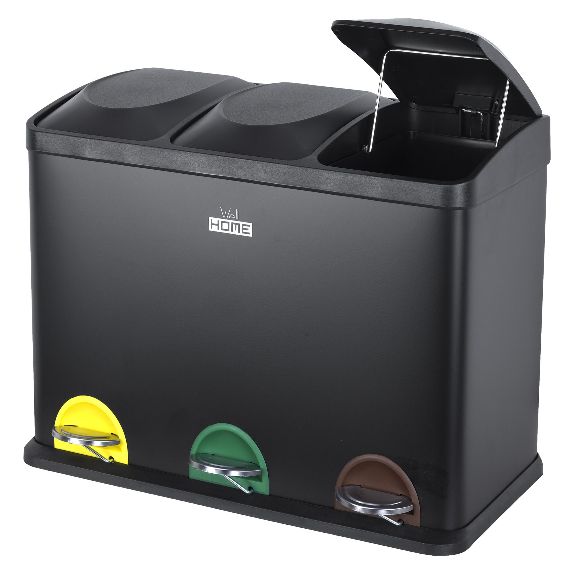 Cubo de reciclaje ecológico 45 litros de 3 compartimentos, reciclaje de basura / cubos de reciclaje, gran capacidad, para papel, vidrio y plástico