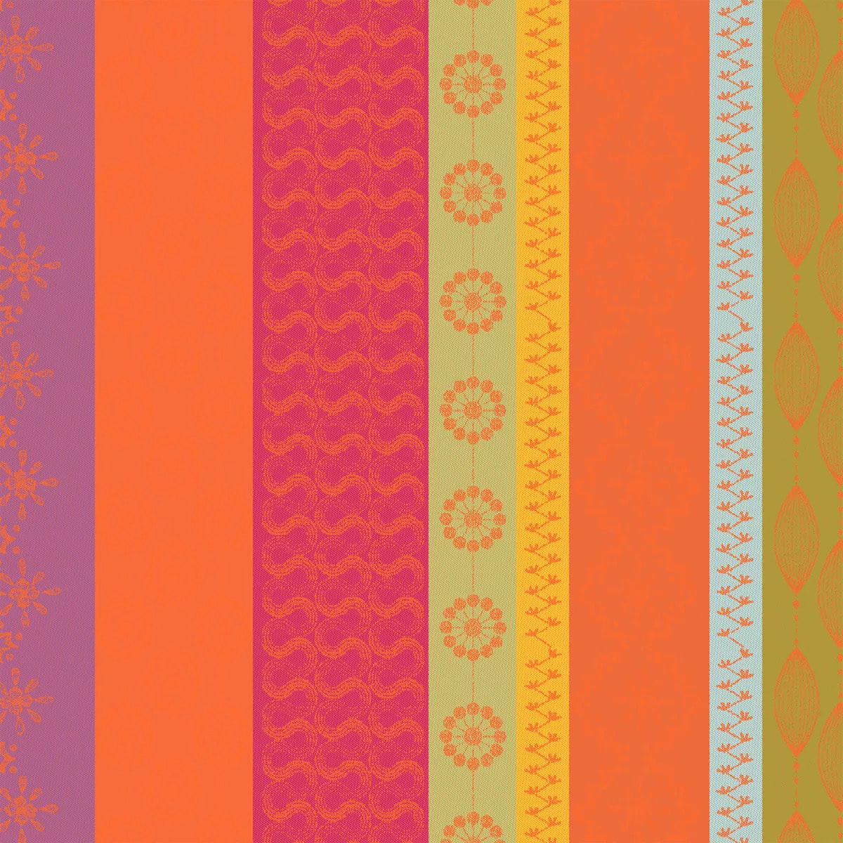 Serviette pur coton motif jacquard vert orange Mille broderies samba