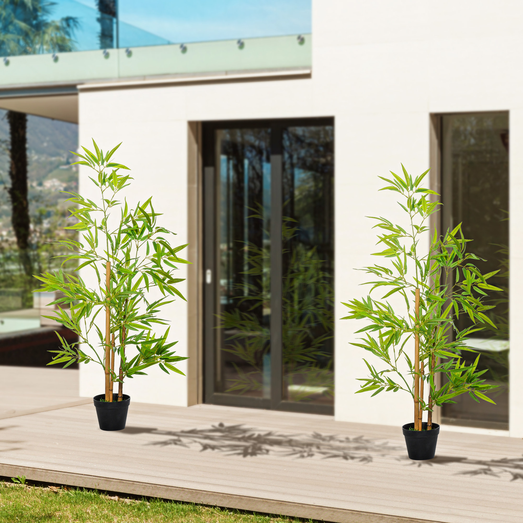 Conjunto de 2 Bambús Artificiales 120 cm Árboles Artificiales Plantas Artificiales con Maceta para Interior Exterior Hogar Salón Oficina Verde