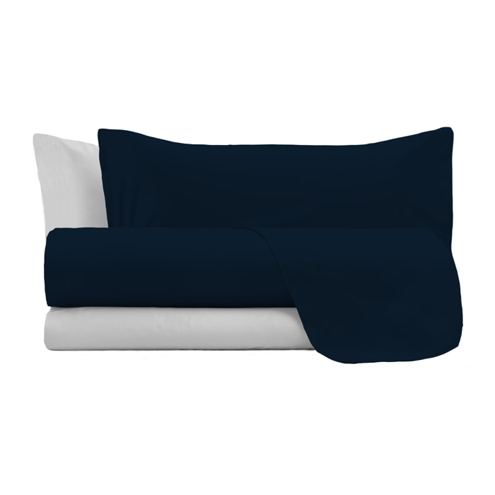 COMPLETO LETTO NATURAL COLOR, 100% Cotone, Made in Italy - BLU SCURO/GRIGIO CHIARO