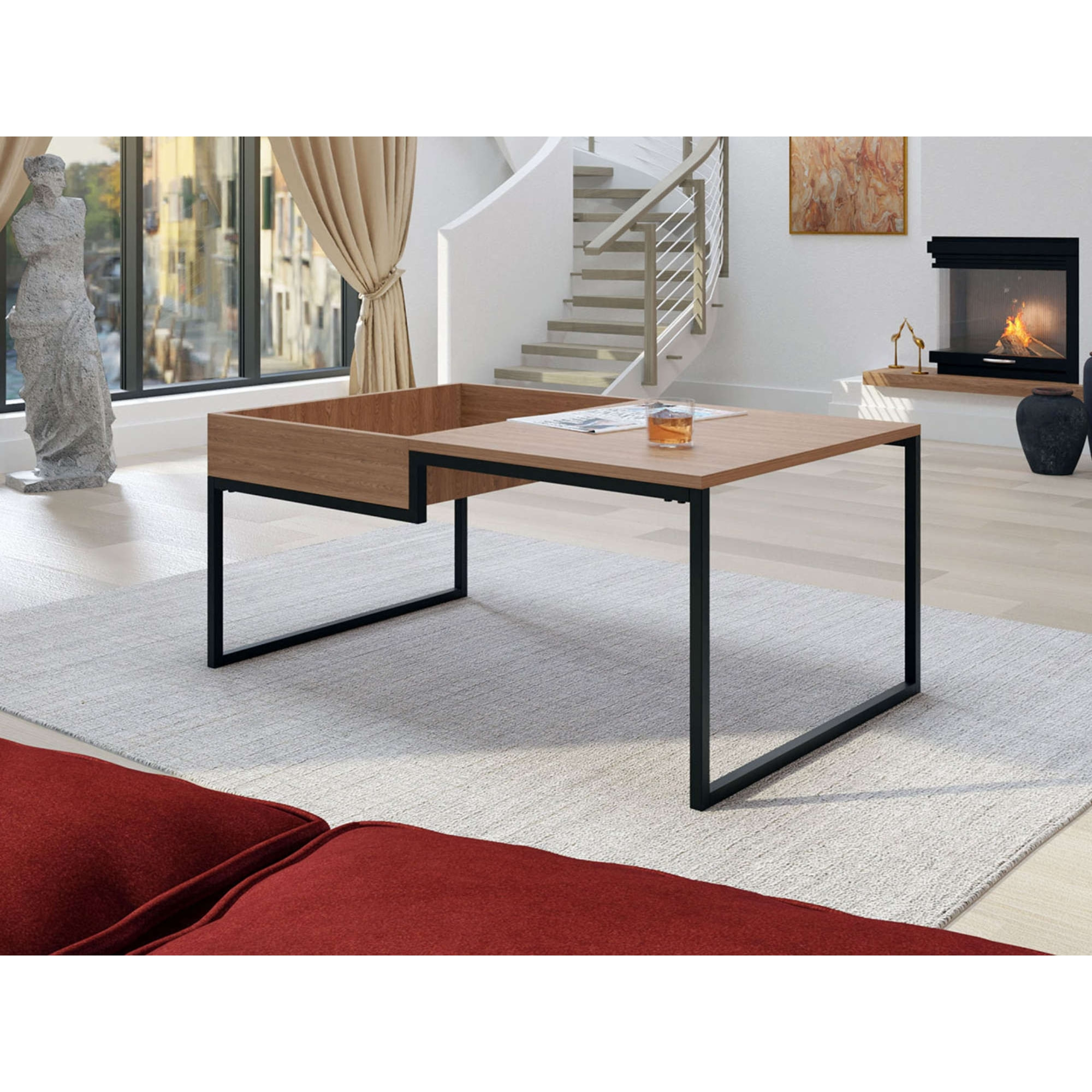 Tim - table basse - effet bois et métal noir - 105 cm - style industriel - Bois