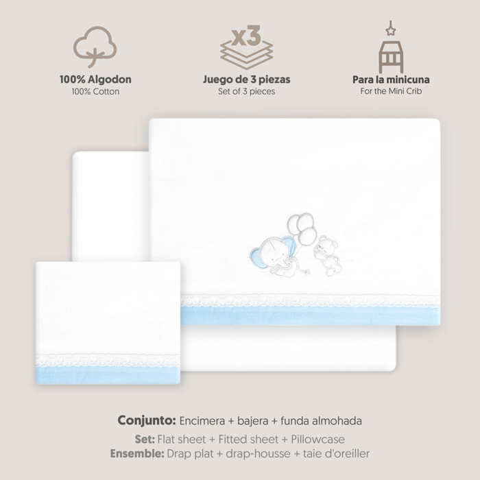 Triptico Minicuna Pasacinta Oso Elefante Globos Bco/Azul