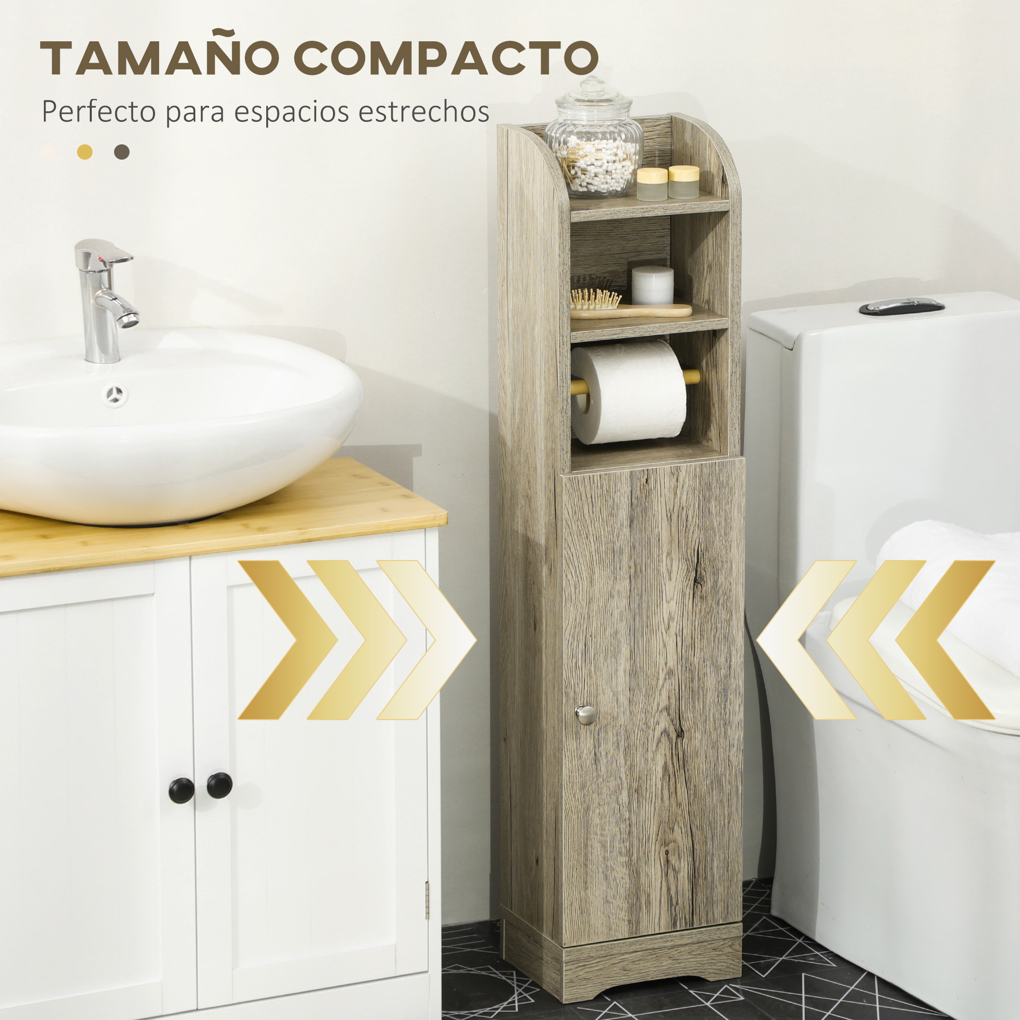 Armario Alto de Baño Columna Auxiliar de Baño Armario Multiusos con Estante Ajustable y Portarrollos de Papel para Salón Dormitorio 23x18x100 cm Gris