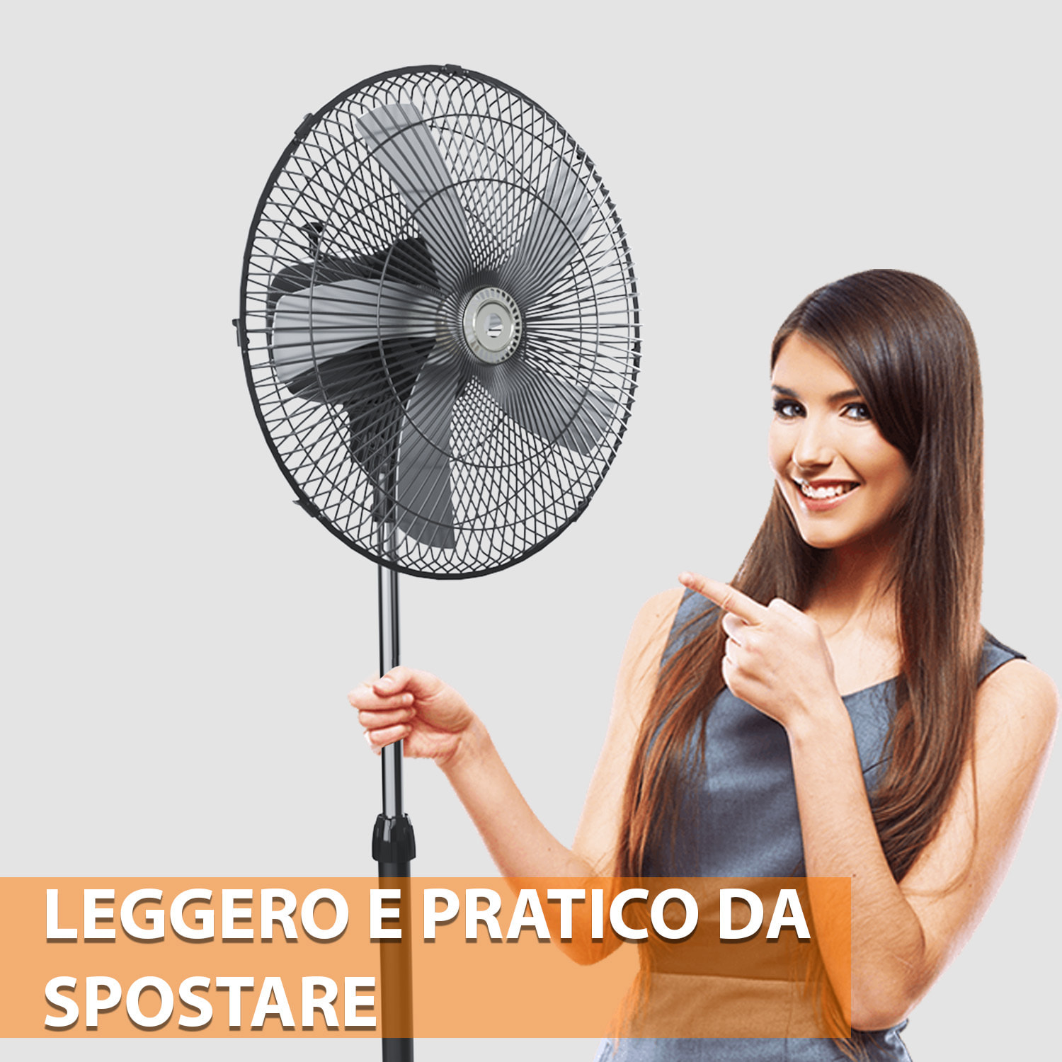 Ventilatore A Piantana Potente Da 75W Per Pavimento 5 Pale In Acciaio Da 42 Cm Silenzioso 3 Velocità Oscillante Altezza e Inclinazione Regolabili