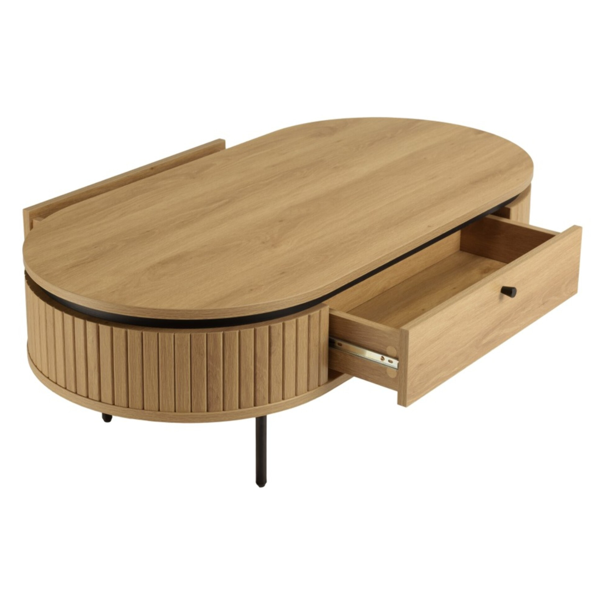 ETHAN - Table basse arrondie couleur naturelle 2 tiroirs