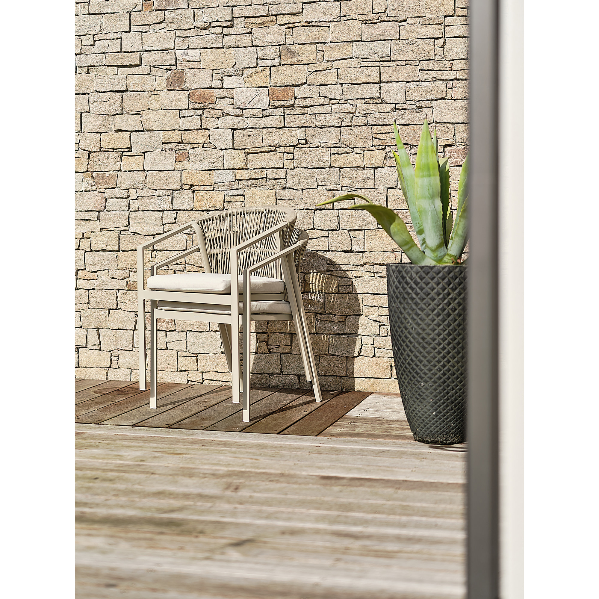 TIGUA - Ensemble repas jardin 8 places Céramique sur verre - Grège