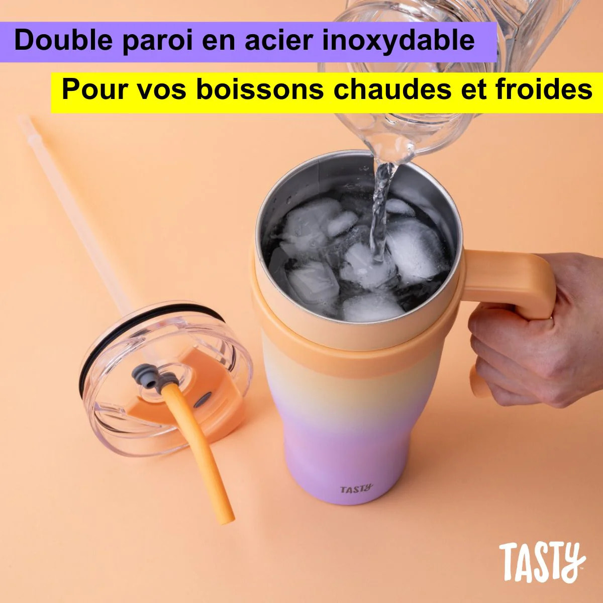 Gobelet isotherme 1200 ml lilas et pêche Tasty