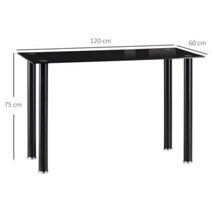 Mesa de Comedor Rectangular Mesa de Cocina Moderna con Tablero de Vidrio Templado y Patas de Acero para 4-6 Personas en Salón Oficina 120x60x75 cm Negro