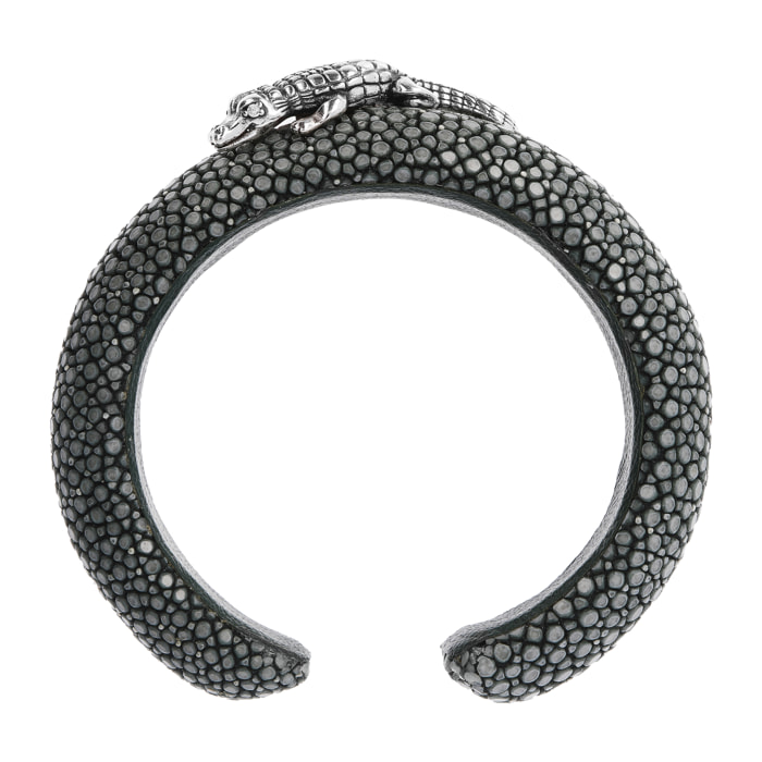 Bracciale Rigido Nero con Coccodrillo