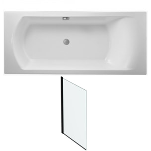 Baignoire droite Ove 180 x 80 cm, bonde centré + pare bain noir