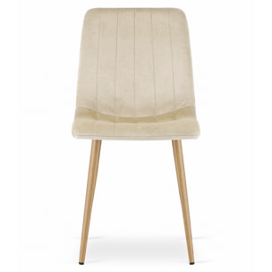 Sedia LAVA in velluto beige chiaro con gambe effetto legno