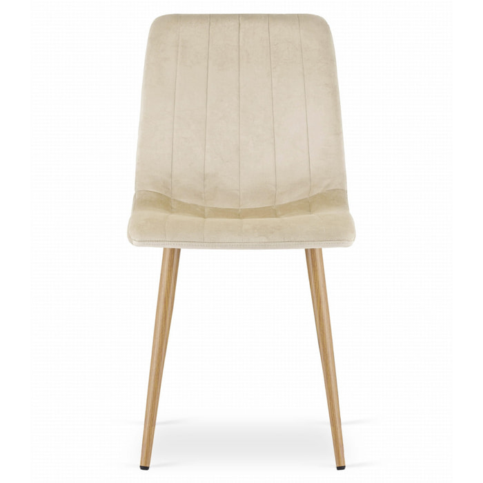 Sedia LAVA in velluto beige chiaro con gambe effetto legno