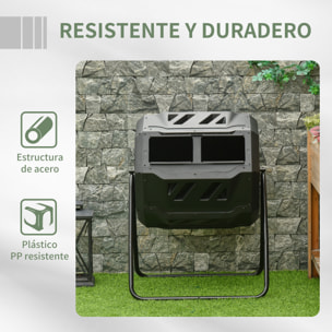 Compostador de Tambor Giratorio con Capacidad 160 litros de Doble Cámara y Ventilación Marco de Acero para Residuos Orgánicos de Jardín 71x64x96cm Negro
