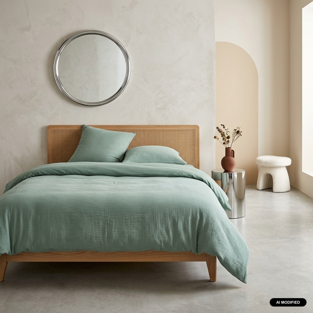 Parure de lit gaze de coton vert amande ALIX