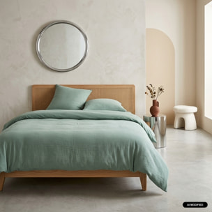 Parure de lit gaze de coton vert amande ALIX