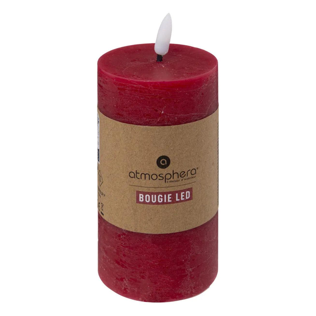 Bougie ronde LED Molia 7x15cm rouge