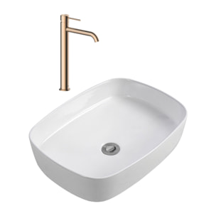 Aurum mitigeur lavabo en inox, or rose + Ceramia PixL 50x37,5x13,5 cm vasque à poser, sans trop-plein, blanc (SAT285BRGCEPX4937)