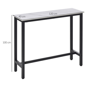Table de bar - table haute de cuisine - dim. 120 x 40 x 100 cm - aspect marbre blanc acier noir