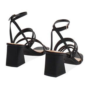 Sandalo donna nero basic, tacco largo 6,5 cm
