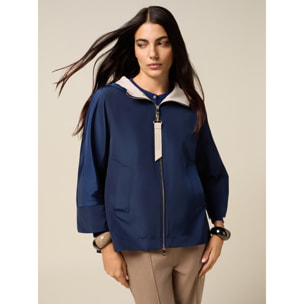 Oltre - Giubbotto in nylon con cappuccio e zip - Blu