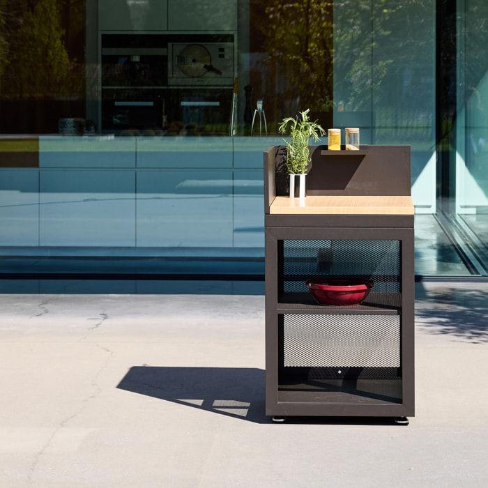 Module d'angle de cuisine extérieure acier et décor bois 1 étagère L60cm MILOS