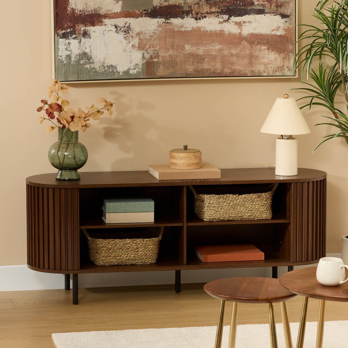 Lot de 2 boîtes déco rondes Bonie beige