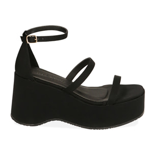 Sandali neri in tessuto, tacco 9 cm