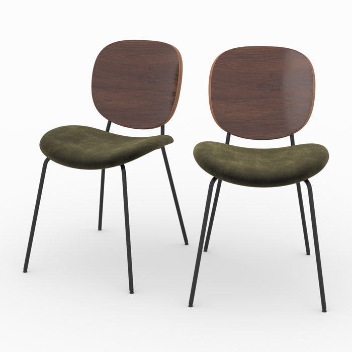Lot de 2 chaises en velours vert kaki - Simone