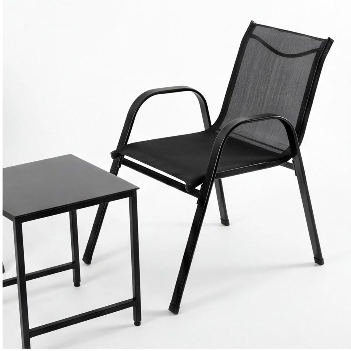 Salotto da giardino in ferro zincato con 2 sedie e tavolino con vetro temperato, set outdoor resistente verniciato a polvere, ideale per balcone terrazzo e giardino, design compatto e moderno, facile da pulire e durevole per esterno