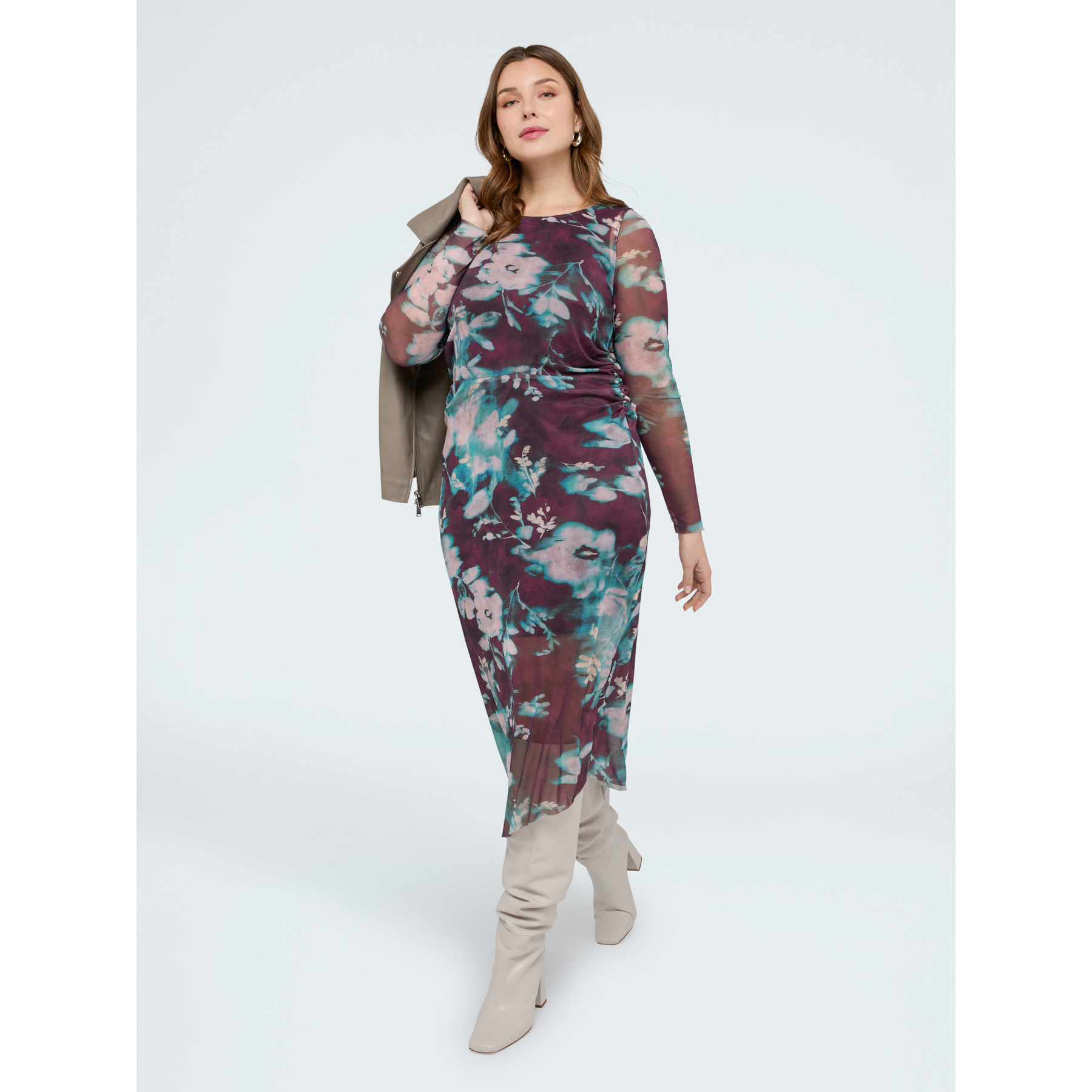 Fiorella Rubino - Vestito lungo in tulle con stampa - Bordeaux