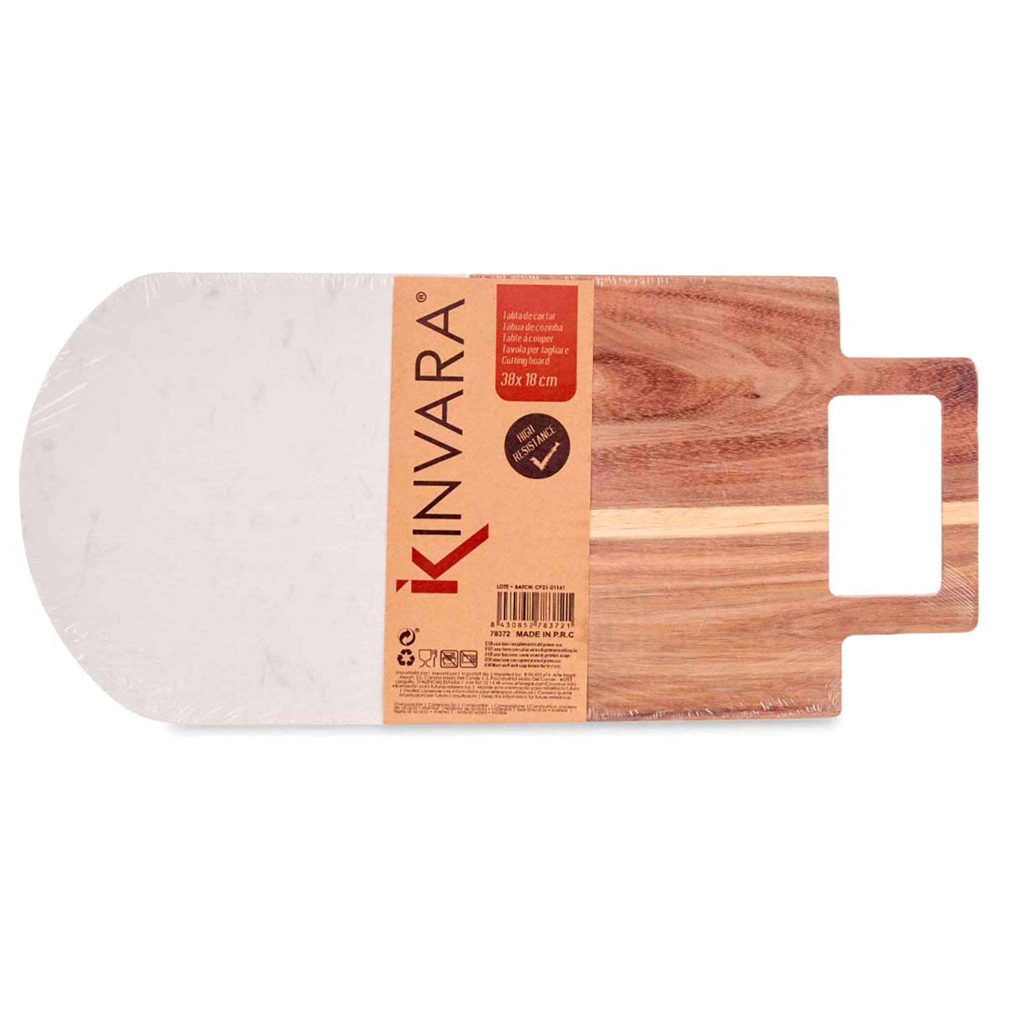 DAM TAGLIERE IN LEGNO E MARMO BIANCO CON MANICO 18x38x1,5 Cm. Colore bianco