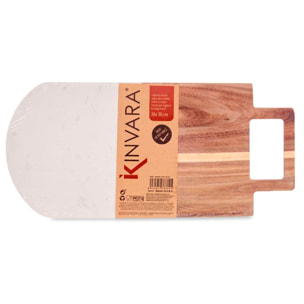 DAM TAGLIERE IN LEGNO E MARMO BIANCO CON MANICO 18x38x1,5 Cm. Colore bianco
