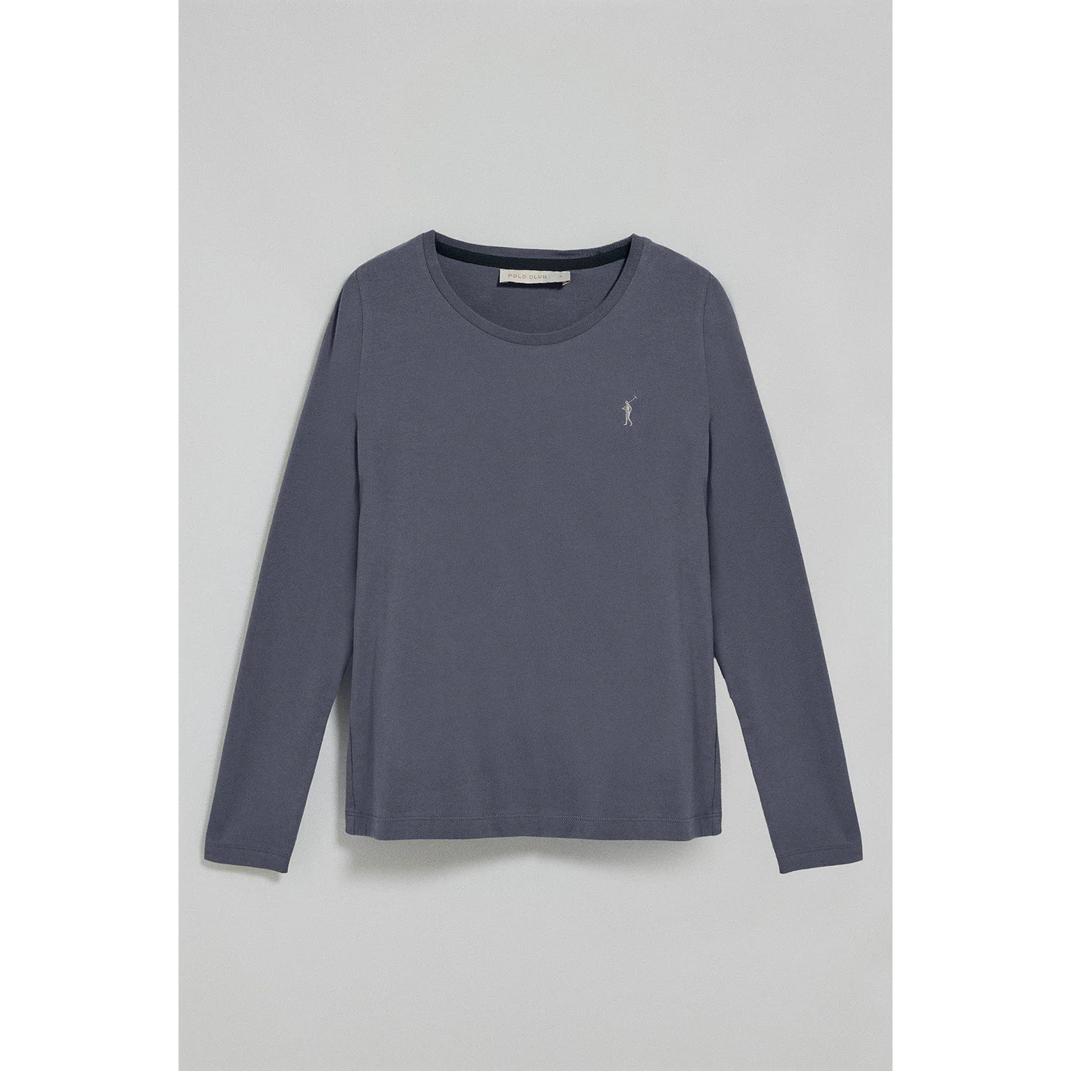 Maglietta basic a maniche lunghe blu denim con logo Rigby Go
