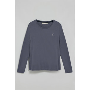 Maglietta basic a maniche lunghe blu denim con logo Rigby Go