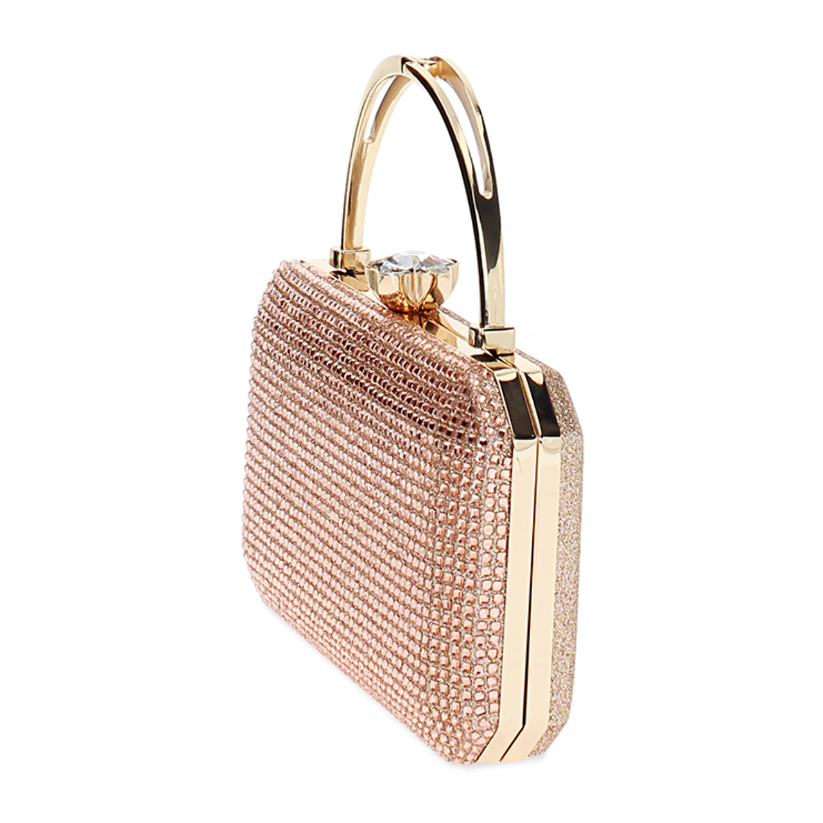 Clutch donna rosa oro in laminato con pietre