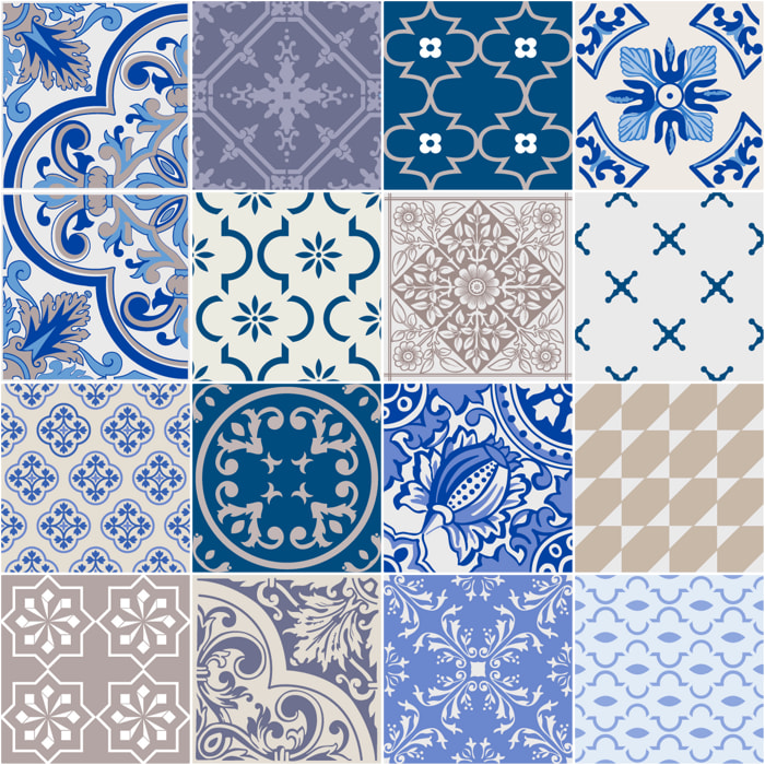 Stickers muraux - Sticker Mural Carrelage adhésif Cuisine Salle de Bain - 16 STICKERS CARRELAGES AZULEJOS ORNEMENTS TRADITIONNELS