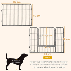 Parc enclos chien modulable pliable 16 panneaux H.60cm 2 portes verrouillables acier époxy gris moucheté