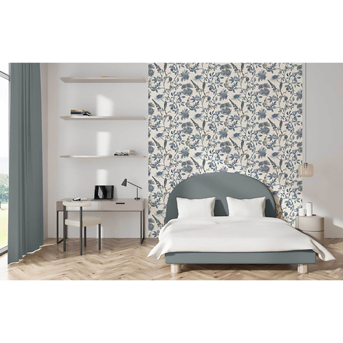 Papier peint floral botanique bleu indigo fond blanc