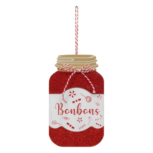Décoration de sapin en bois pot bonbon rouge 16cm