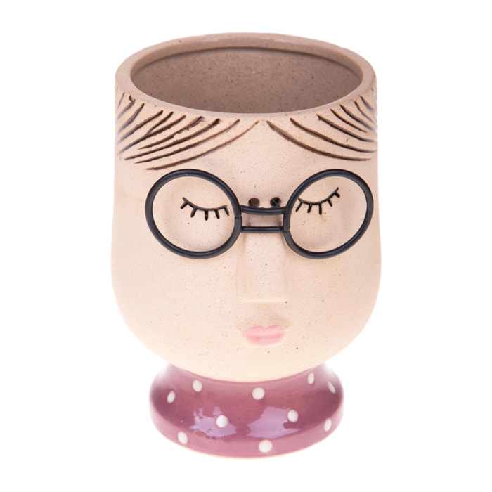 Vaso Testa Donna Con Occhiali - Pezzi 3 - 12,5xH16x11,7cm - Bianchi Dino SpA